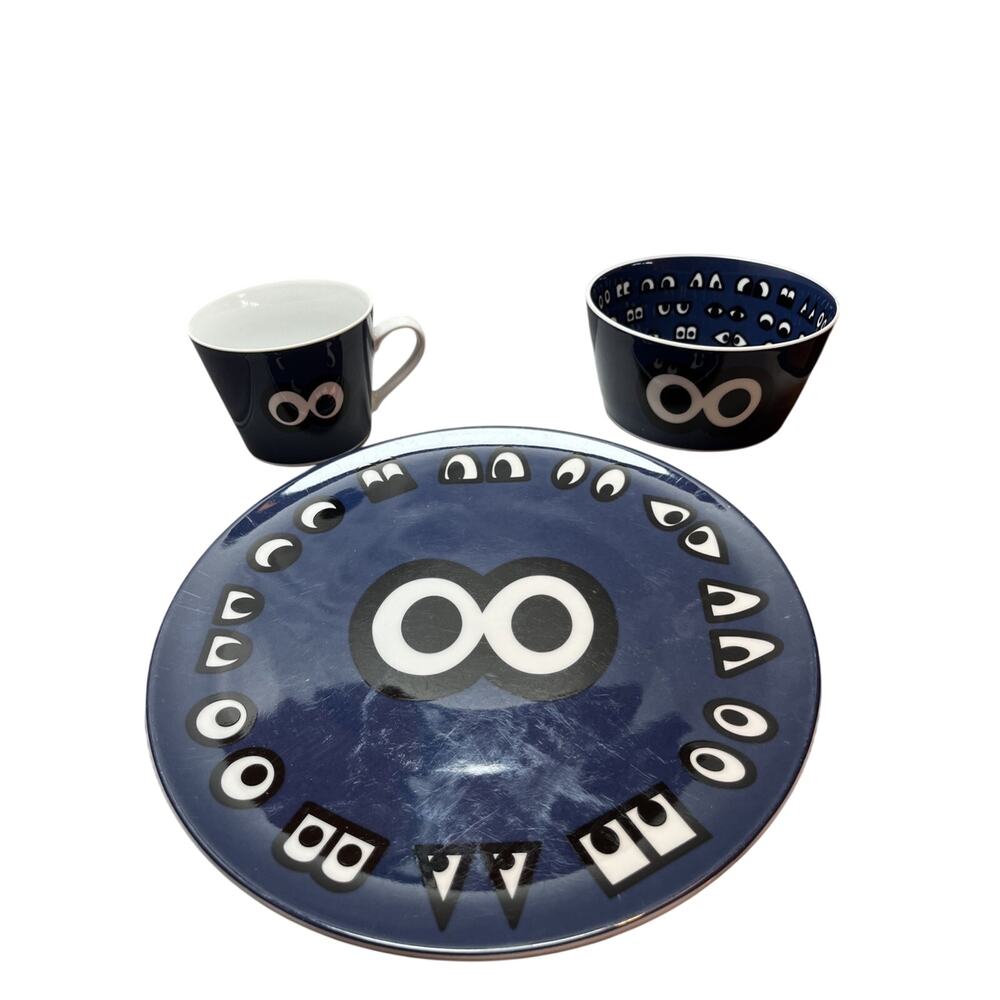 IKEA Glodande Navy Blue PLACE SETTING Bowl Plate Mug Walter Van Beirendonck
